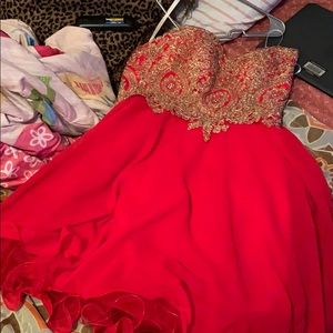 A red and gold dress